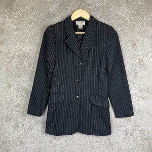 Jennifer Moore Jacket Womens 4 Petite Black Stripe Wool Lined Blazer- 8070